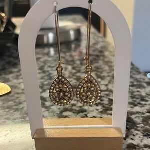 Gold Faux Pearl Teardrop Dangle Earrings - Women Jewelry Lightweight Classy